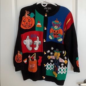 Ugly Halloween Sweater pumpkin Candy Corn Large